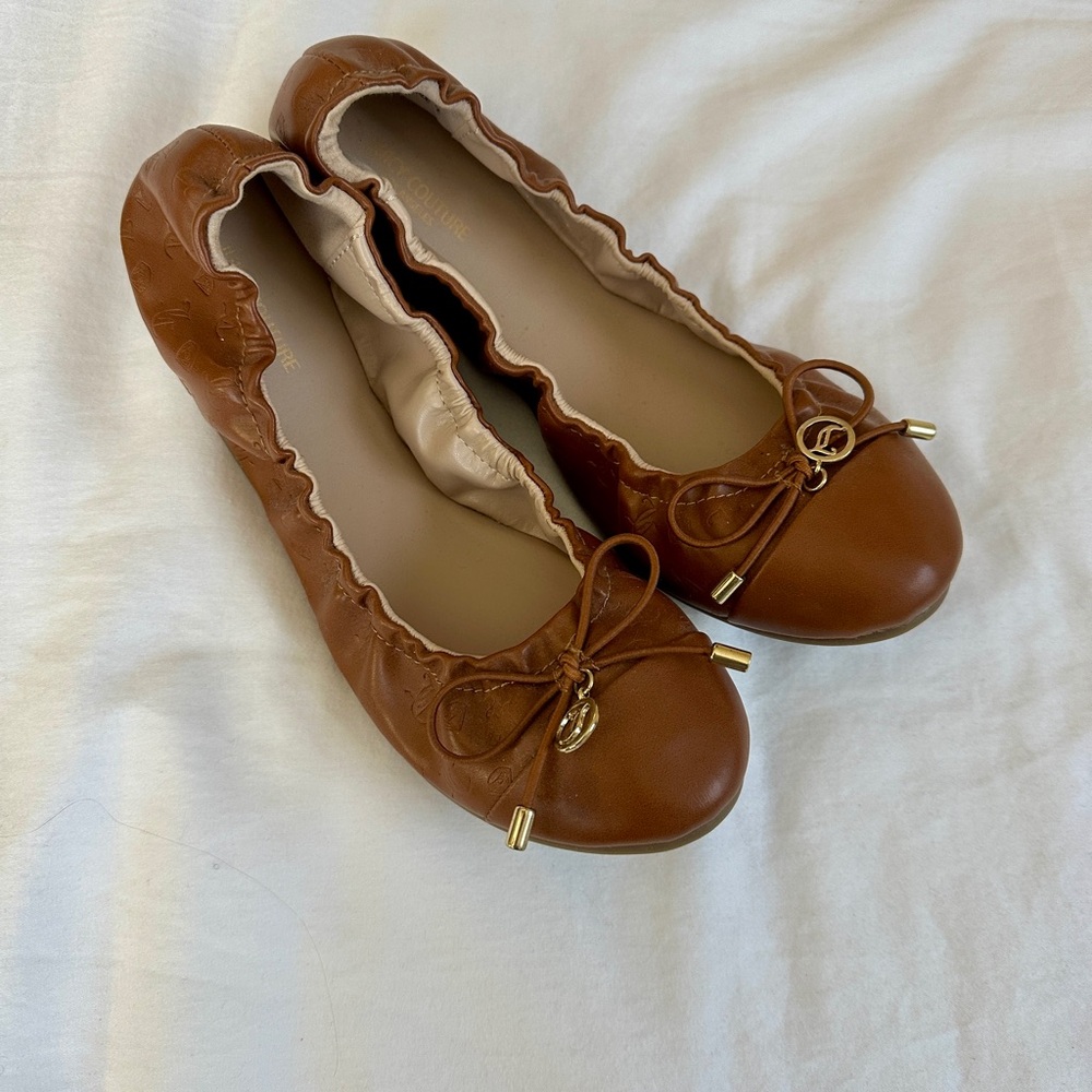 Juicy Couture Brown Leather Ballet Flats with Bow